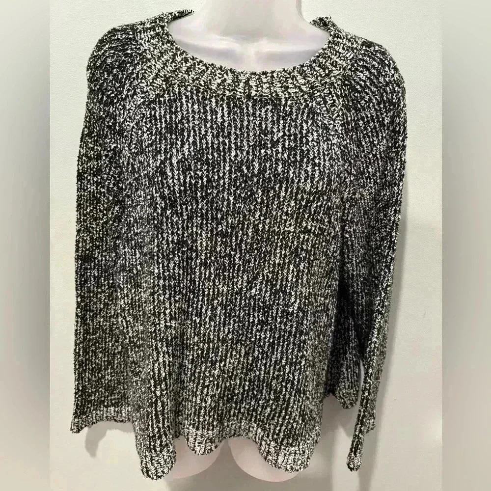 Eileen Fisher Sweater Organic Cotton Boucle Black White Crew Neck Size Medium